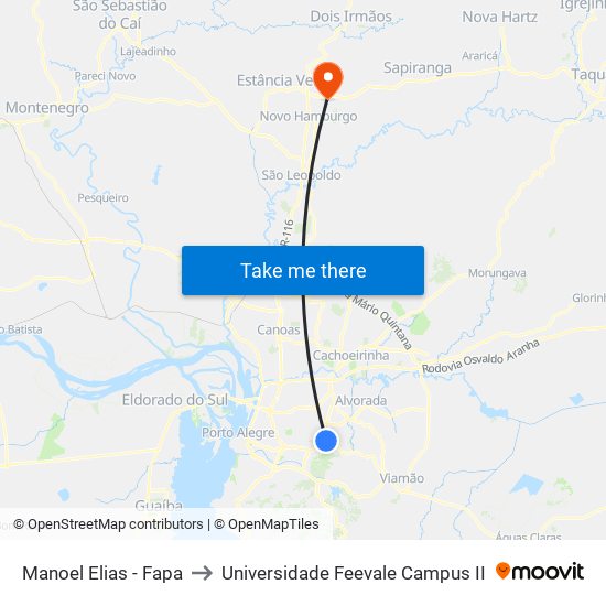 Manoel Elias - Fapa to Universidade Feevale Campus II map