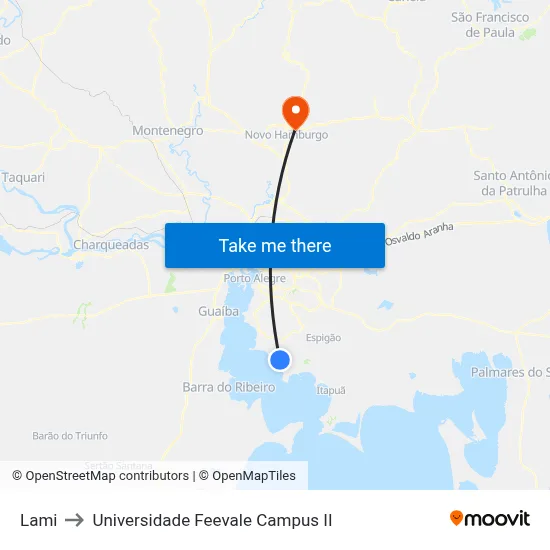 Lami to Universidade Feevale Campus II map