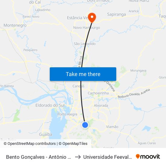 Bento Gonçalves - Antônio De Carvalho Cb to Universidade Feevale Campus II map