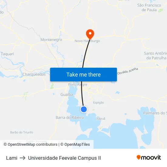 Lami to Universidade Feevale Campus II map