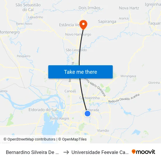 Bernardino Silveira De Amorim to Universidade Feevale Campus II map
