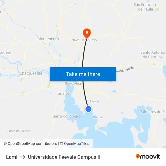Lami to Universidade Feevale Campus II map