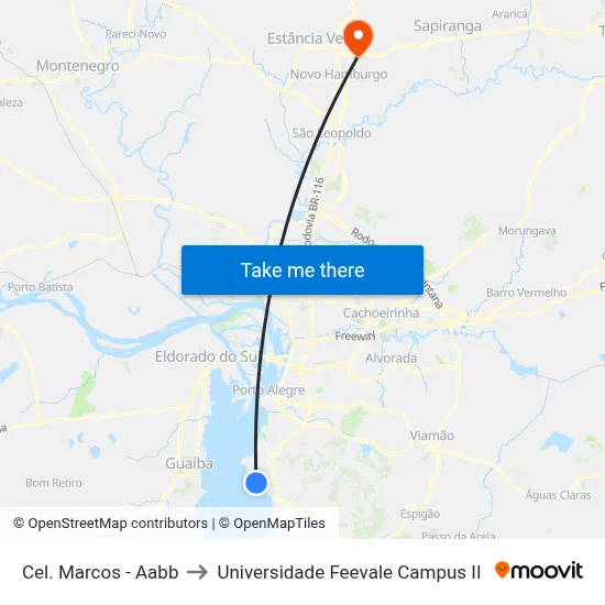Cel. Marcos - Aabb to Universidade Feevale Campus II map