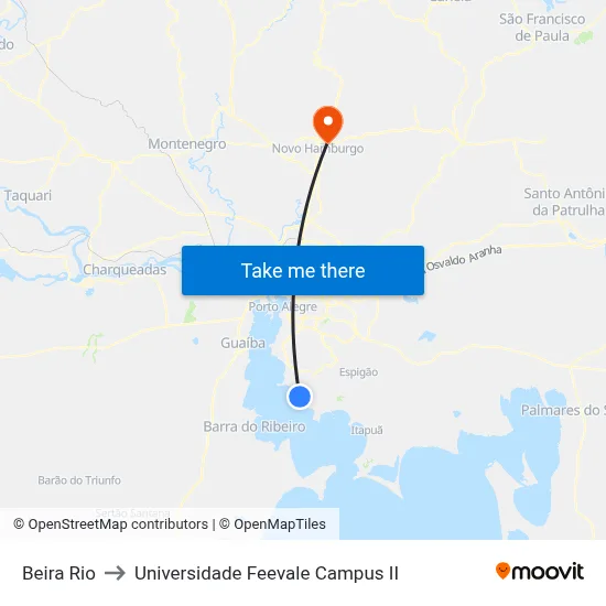Beira Rio to Universidade Feevale Campus II map