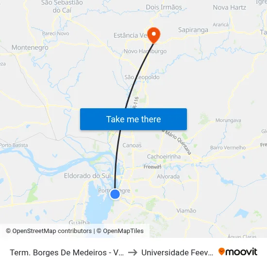 Term. Borges De Medeiros - Viaduto Otávio Rocha to Universidade Feevale Campus II map
