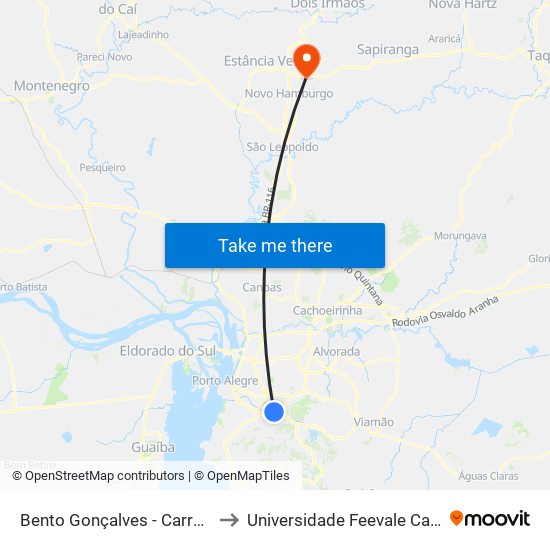 Bento Gonçalves - Carrefour Bc to Universidade Feevale Campus II map