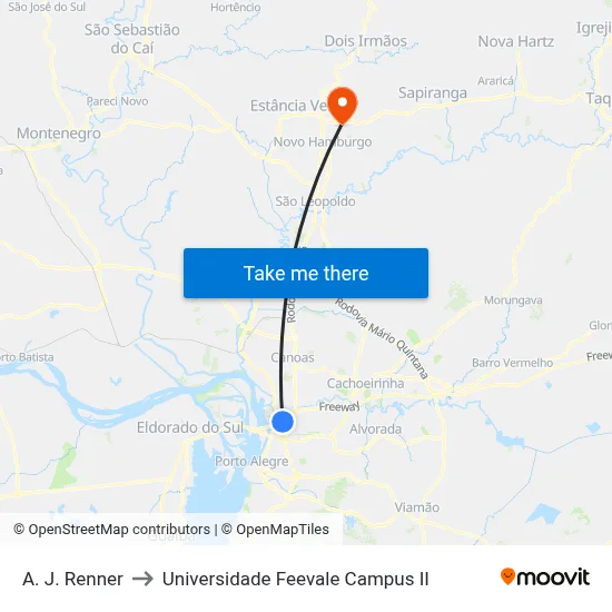 A. J. Renner to Universidade Feevale Campus II map