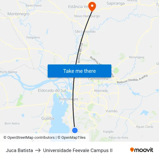 Juca Batista to Universidade Feevale Campus II map