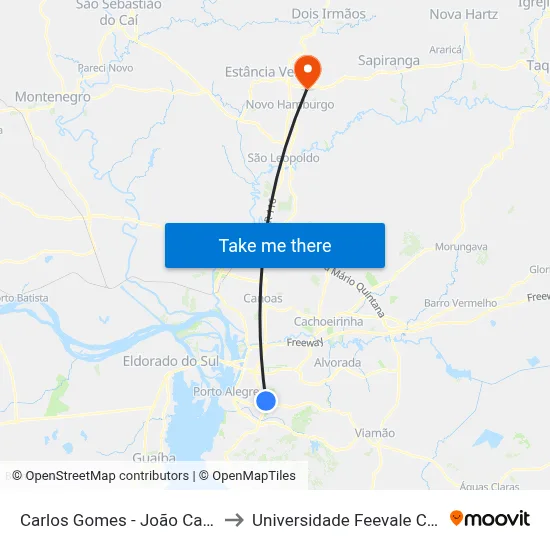 Carlos Gomes - João Caetano Sn to Universidade Feevale Campus II map
