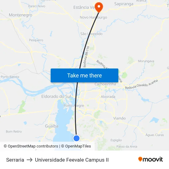 Serraria to Universidade Feevale Campus II map