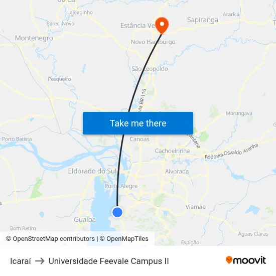 Icaraí to Universidade Feevale Campus II map