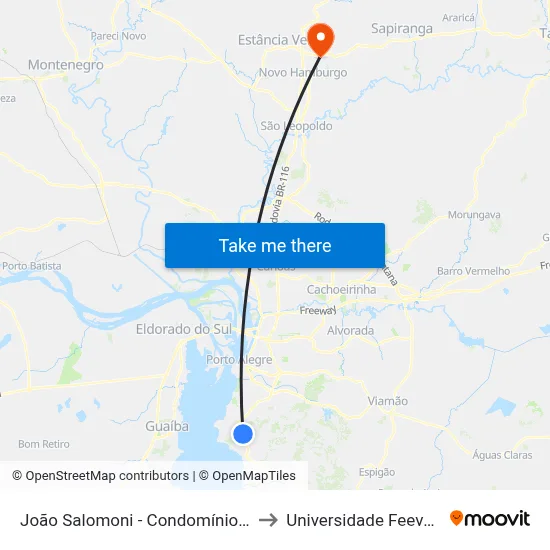 João Salomoni - Condomínio Moradas Do Lago to Universidade Feevale Campus II map