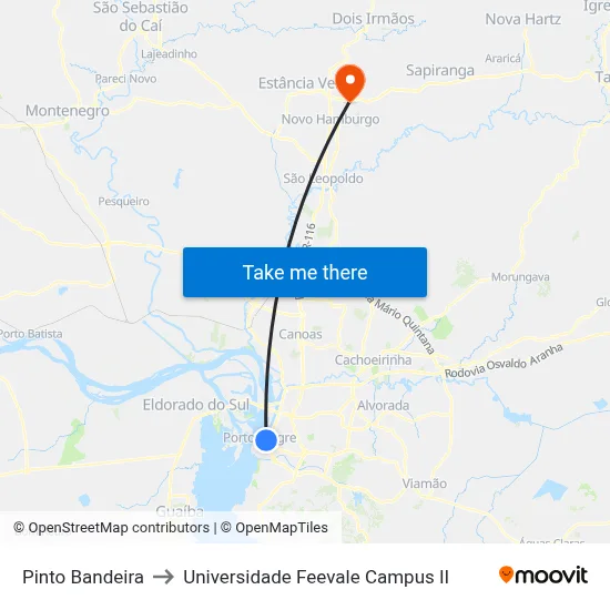 Pinto Bandeira to Universidade Feevale Campus II map