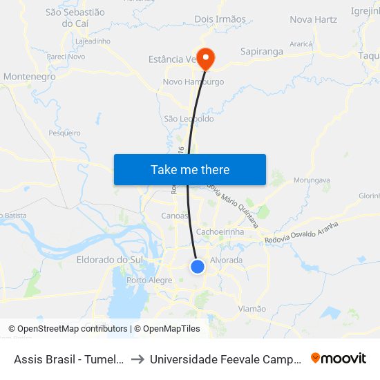 Assis Brasil - Tumelero to Universidade Feevale Campus II map