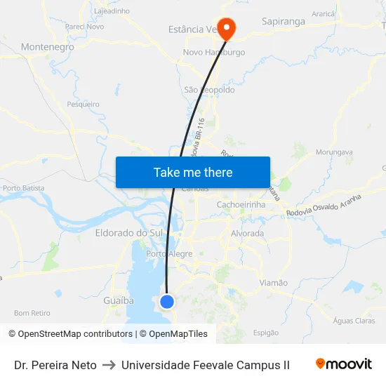 Dr. Pereira Neto to Universidade Feevale Campus II map