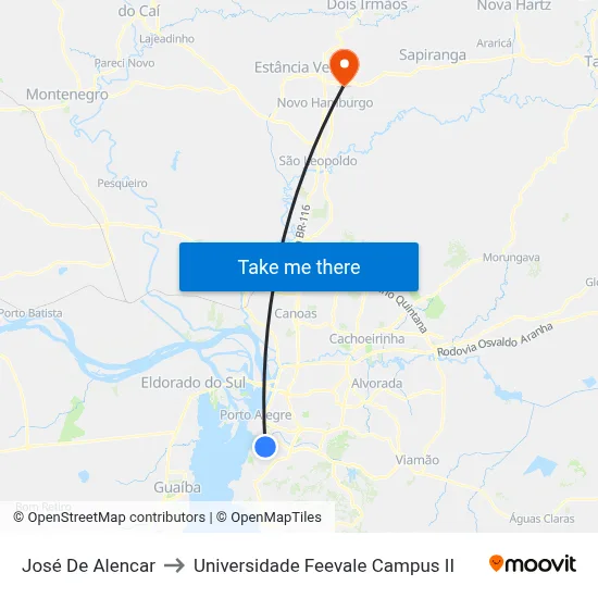 José De Alencar to Universidade Feevale Campus II map