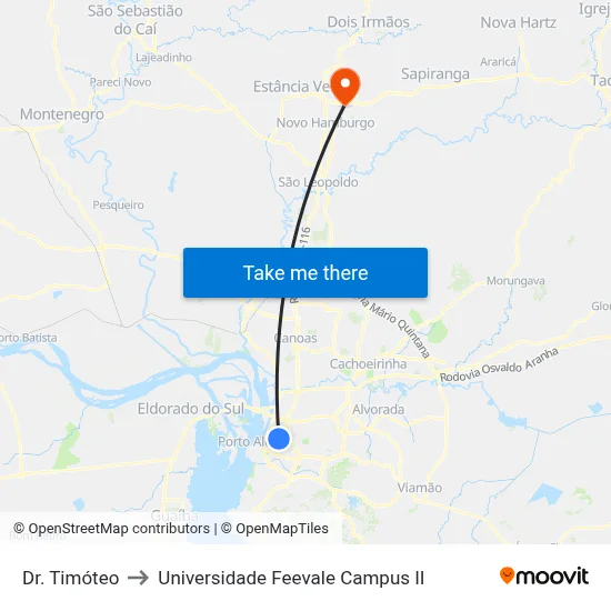 Dr. Timóteo to Universidade Feevale Campus II map