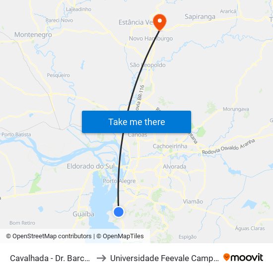 Cavalhada - Dr. Barcelos to Universidade Feevale Campus II map