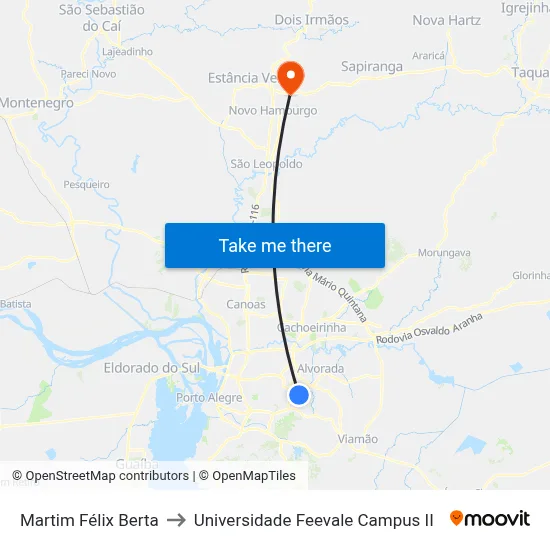 Martim Félix Berta to Universidade Feevale Campus II map