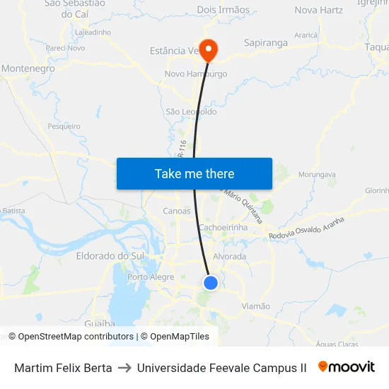 Martim Felix Berta to Universidade Feevale Campus II map