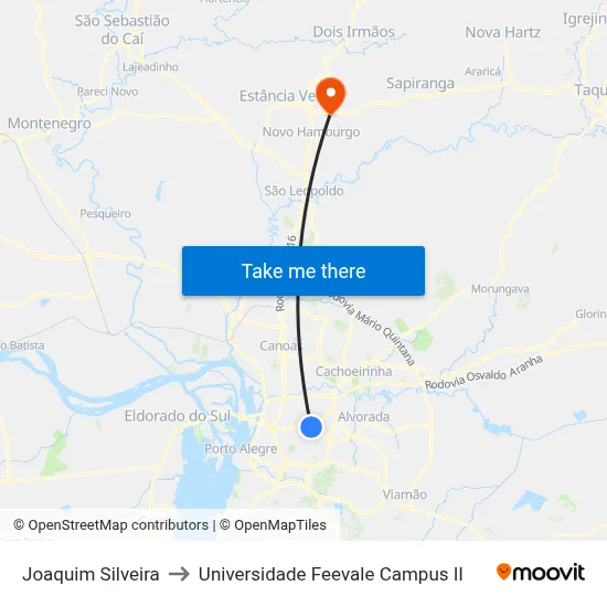 Joaquim Silveira to Universidade Feevale Campus II map