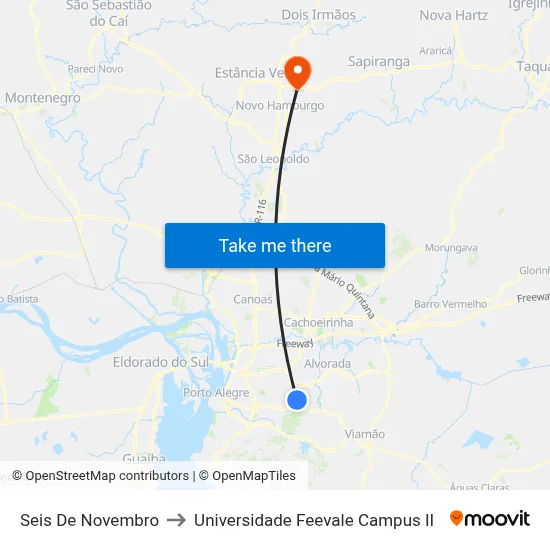 Seis De Novembro to Universidade Feevale Campus II map