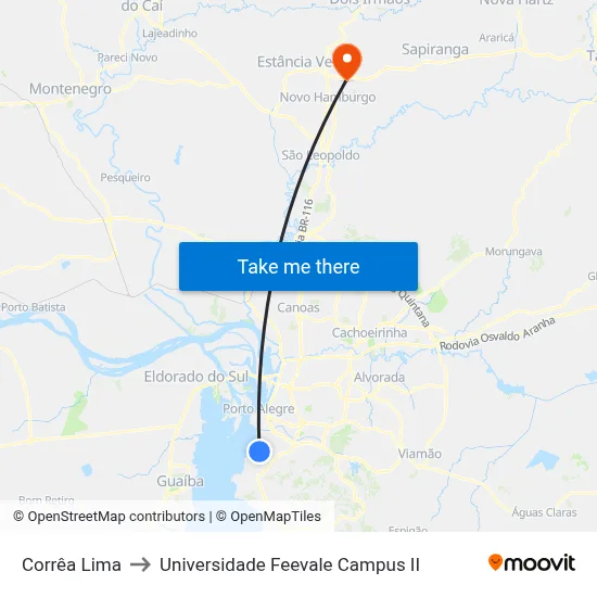 Corrêa Lima to Universidade Feevale Campus II map