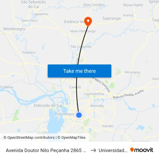 Avenida Doutor Nilo Peçanha 2865 Chácara Das Pedras Porto Alegre - Rs 91330-001 Brasil to Universidade Feevale Campus II map