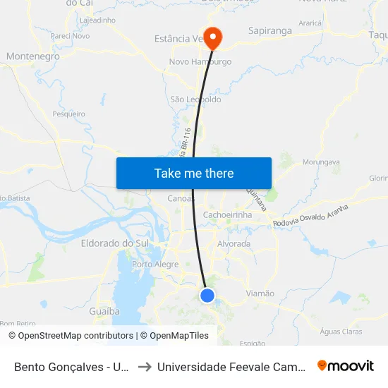 Bento Gonçalves - Uergs to Universidade Feevale Campus II map
