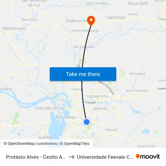 Protásio Alves - Cestto Atacadista to Universidade Feevale Campus II map