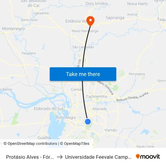 Protásio Alves - Fórum to Universidade Feevale Campus II map