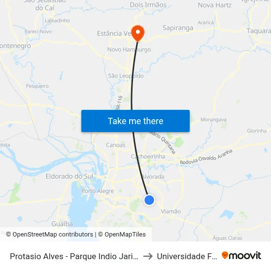 Protasio Alves - Parque Indio Jari Porto Alegre - Rs 94495-000 Brasil to Universidade Feevale Campus II map