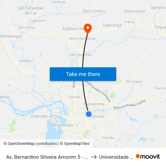 Av. Bernardino Silveira Amorim 5 - Sarandi Porto Alegre - Rs 91751-831 Brasil to Universidade Feevale Campus II map