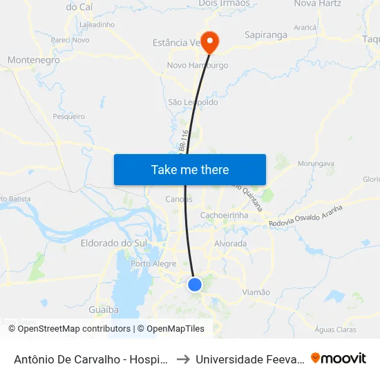 Antônio De Carvalho - Hospital Independência to Universidade Feevale Campus II map