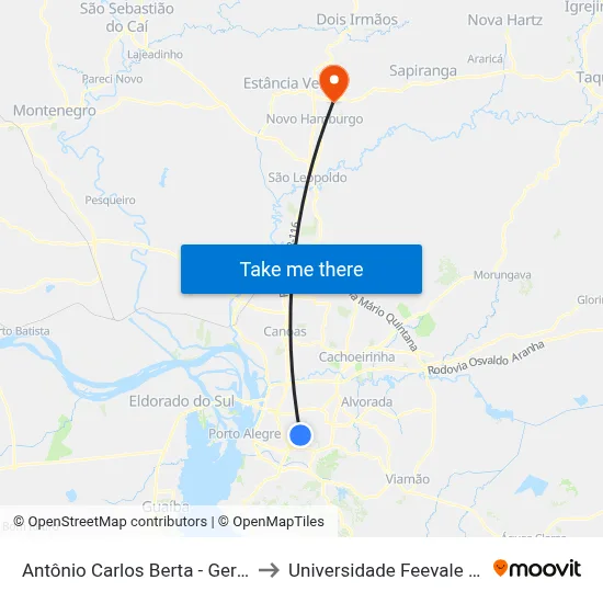 Antônio Carlos Berta - Germania Mall to Universidade Feevale Campus II map