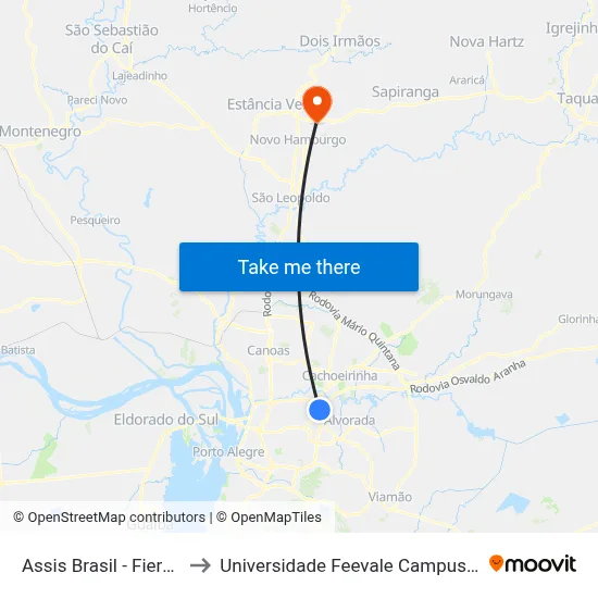 Assis Brasil - Fiergs to Universidade Feevale Campus II map