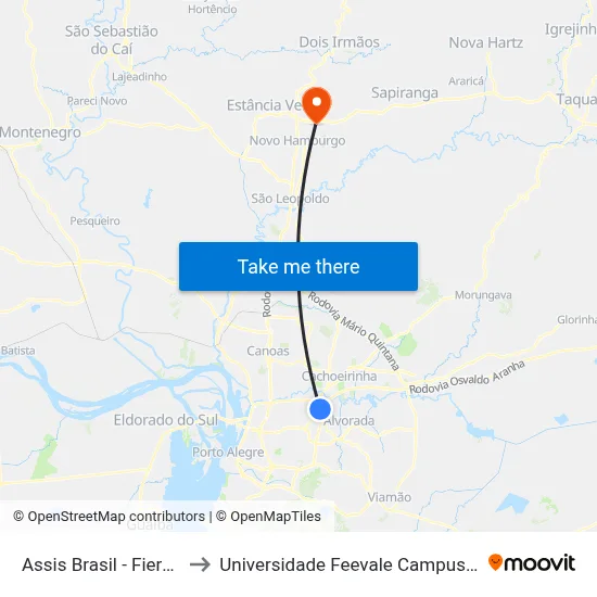 Assis Brasil - Fiergs to Universidade Feevale Campus II map
