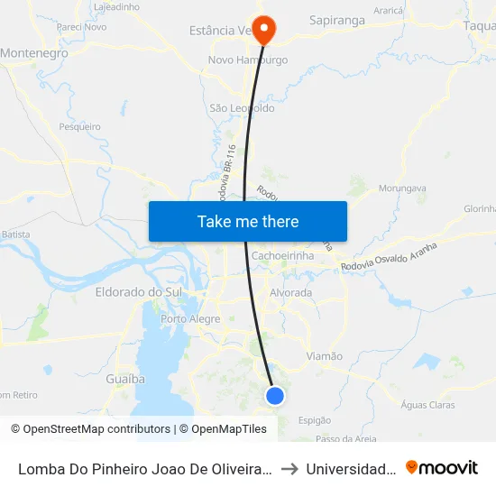 Lomba Do Pinheiro Joao De Oliveira Remiao - Lomba Do Pinheiro Porto Alegre - Rs Brasil to Universidade Feevale Campus II map
