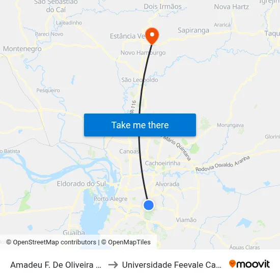 Amadeu F. De Oliveira Freitas to Universidade Feevale Campus II map