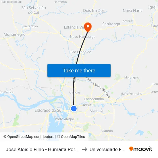 Jose Aloisio Filho - Humaitá Porto Alegre - Rs 90250-030 Brasil to Universidade Feevale Campus II map
