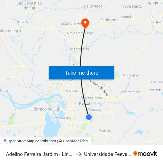 Adelino Ferreira Jardim - Linhas A62/A63/B51 to Universidade Feevale Campus II map