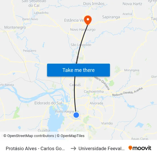 Protásio Alves - Carlos Gomes Cb (Piso 3) to Universidade Feevale Campus II map