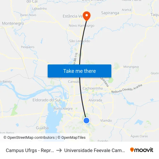 Campus Ufrgs - Represa to Universidade Feevale Campus II map