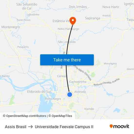 Assis Brasil to Universidade Feevale Campus II map
