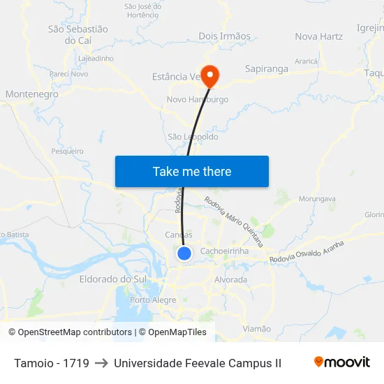 Tamoio - 1719 to Universidade Feevale Campus II map