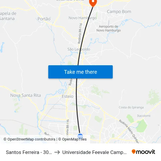 Santos Ferreira - 3094 to Universidade Feevale Campus II map