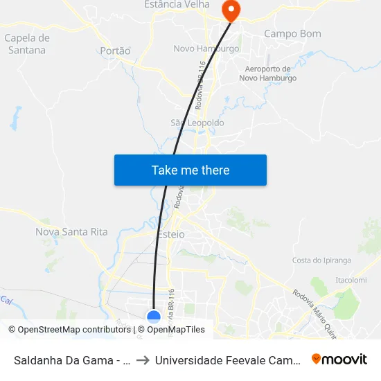 Saldanha Da Gama - 550 to Universidade Feevale Campus II map