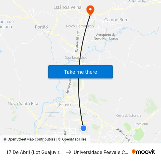 17 De Abril (Lot Guajuviras) - 160 to Universidade Feevale Campus II map