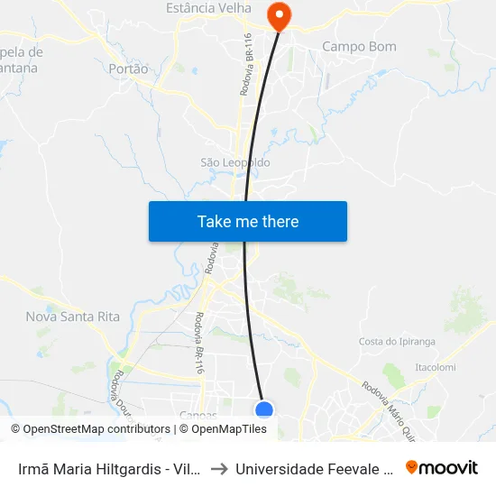 Irmã Maria Hiltgardis - Villa Florença to Universidade Feevale Campus II map