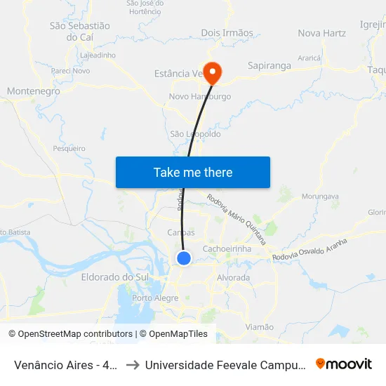 Venâncio Aires - 480 to Universidade Feevale Campus II map